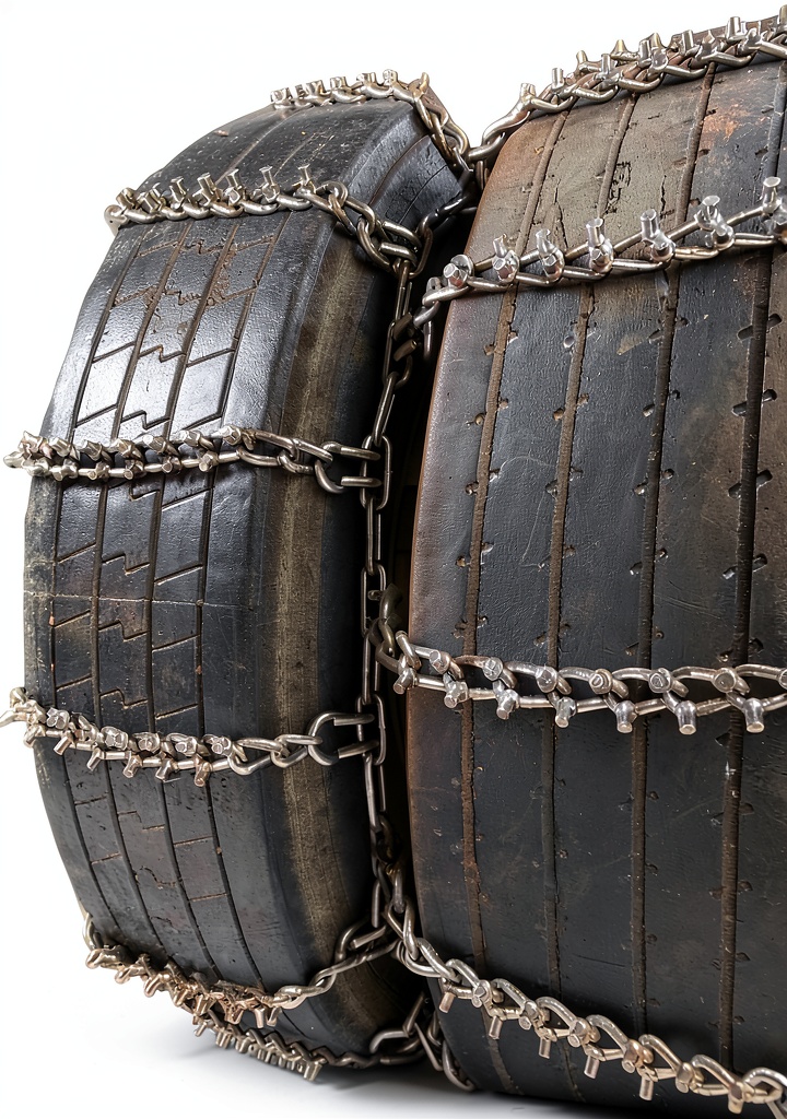 Boron Alloy Tire Chains on a commercial truck